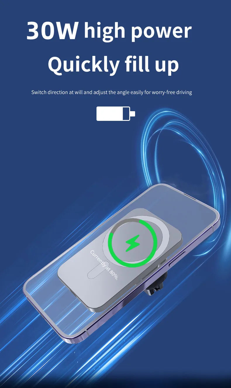 Support de Chargeur Magnétique Sans Fil pour Voiture pour iPhone 17 16 15 14 13 12 Pro Max Mini – Station de Charge Rapide pour Téléphone Portable