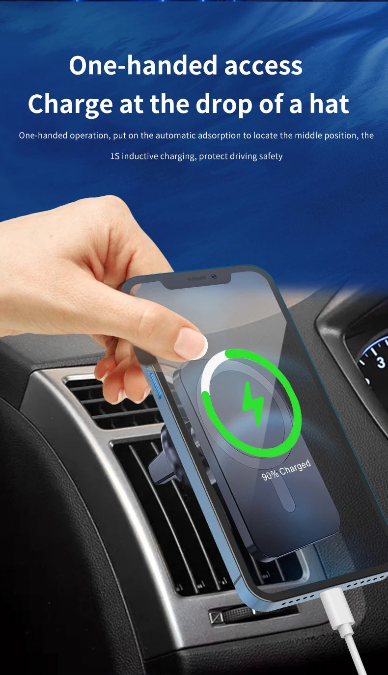 Support de Chargeur Magnétique Sans Fil pour Voiture pour iPhone 17 16 15 14 13 12 Pro Max Mini – Station de Charge Rapide pour Téléphone Portable