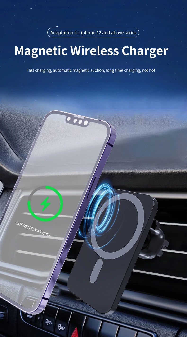 Support de Chargeur Magnétique Sans Fil pour Voiture pour iPhone 17 16 15 14 13 12 Pro Max Mini – Station de Charge Rapide pour Téléphone Portable