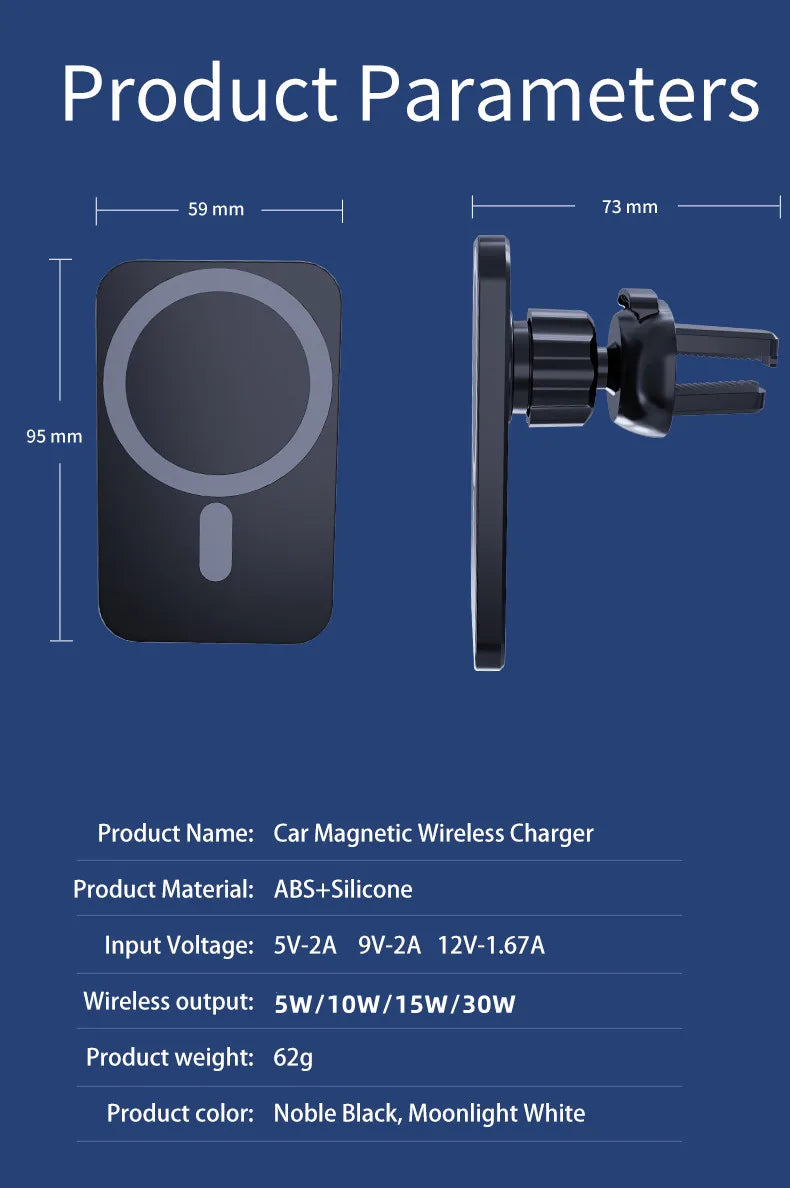 Support de Chargeur Magnétique Sans Fil pour Voiture pour iPhone 17 16 15 14 13 12 Pro Max Mini – Station de Charge Rapide pour Téléphone Portable