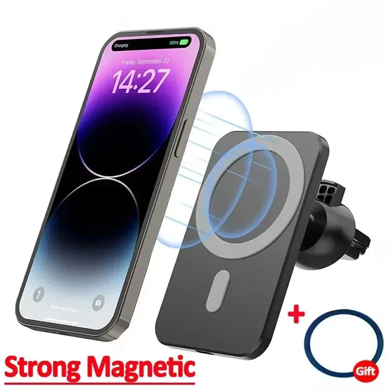 Support de Chargeur Magnétique Sans Fil pour Voiture pour iPhone 17 16 15 14 13 12 Pro Max Mini – Station de Charge Rapide pour Téléphone Portable